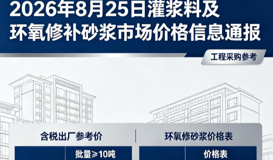 沉湖管委会2026年8月25日灌浆料及环氧修补砂浆市场价格信息通报